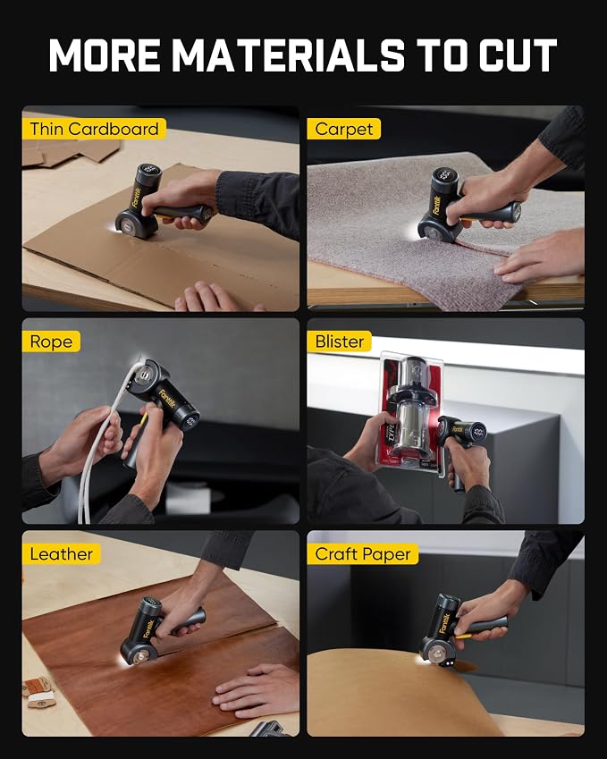 Fanttik C8 Nano Easyswap Electric Scissors with LED Display, Type-C Rechargeable Cordless Cardboard Cutter with 2 Blades, EasySwap Blade Change, LED Light, for Thin Cardboard Box Carpet Leather, Black