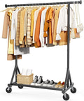 Sakugi Heavy Duty Stainless Steel Rolling Clothes Rack with Mesh Shelf, Lockable Wheels & Anti-Slip Stoppers, Large Capacity Clothing Organizer for Bedroom, Laundry Room, 42.5" x 16.5" x 65.9", Black