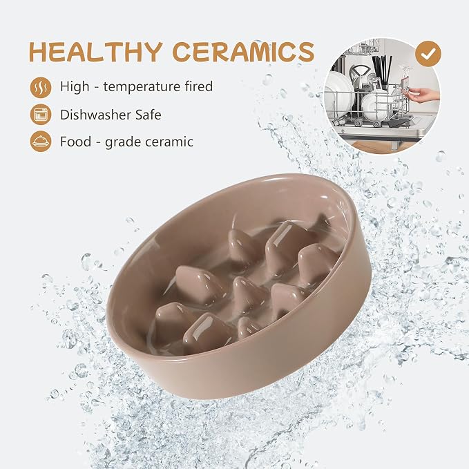 Havniva Elevated Slow Feeder Dog Bowls, Ceramic Dog Bowl Slow Feeder Set | 0.9 Cups Raised Slow Feeder Dog Bowl for Small Breed, 6.1” Dog Water Bowl with Wooden Stand, Puzzle Dog Food Bowl, Non-slip