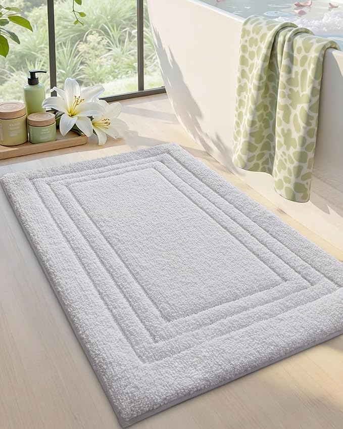 DEXI Bath Mats Bathroom Rug Non Slip Bathmat, 24x16 White | Soft Microfiber Carpet, Washable, Absorbent Quick Dry for Shower Floor Sink