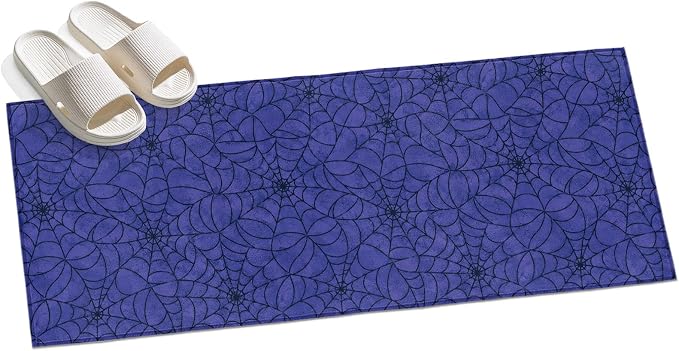 Hallway Runner Rug 2'x6', Navy Blue Halloween Washable Bathroom Area Rugs for Kitchen Bedroom Laundry, Black Spiders Net Classic Gingham Non Slip Door Mat Indoor Entrance Floor Throw Bedsides Carpet