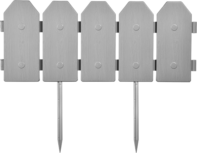 Garden Border Edging: Wooden Grain Fence Dog Ear Design - Landscaping Fence Liner Lawn Edge Barrier - Decorative Lawn Landscape Panels Elements -Landscaping Edging (Gray, 20ft.)