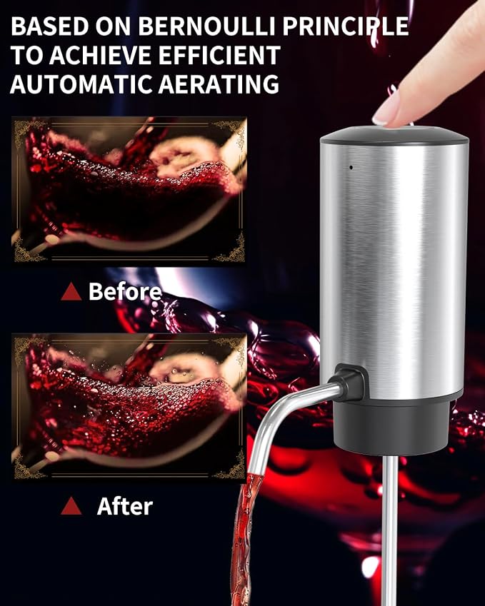 CIRCLE JOY Electric Wine Aerator Pourer Rechargeable One-touch Wine Decanter with Storage Base, Corkscrew and Vacuum Wine Stopper, White Elephant Gifts for Wine Lovers, Silver
