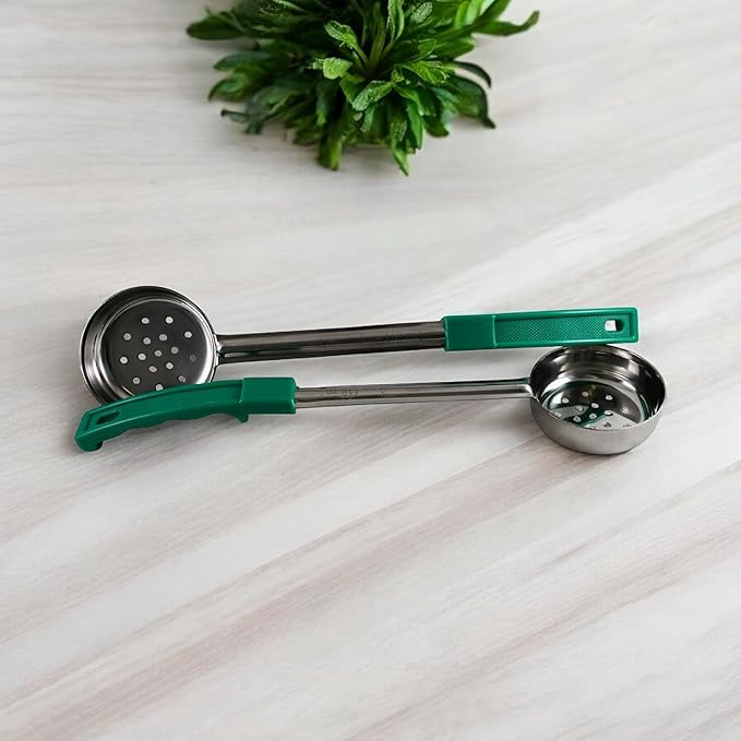 4 oz Slotted Stainless Steel Portion Control Ladle Spoon | Commercial-Grade Spoodle for Portioning & Draining - Pasta, Veggies & Buffet Service. Color-Coded by Size. Dishwasher Safe.