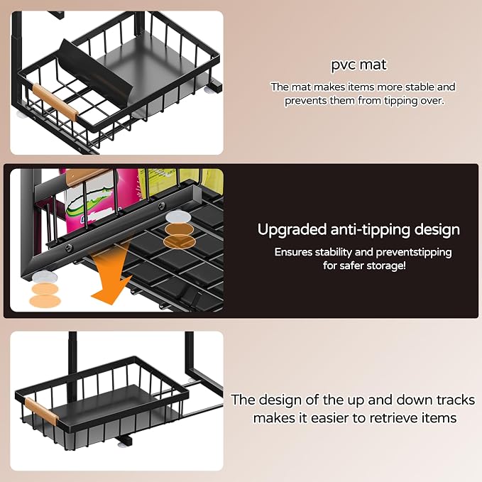 ADBIU Under Sink Organizer, 2 Pack 2 Tier Expandable Height (13.2" - 17.2") Pull out Kitchen Bathroom Cabinet Organizers and Storage Shelf