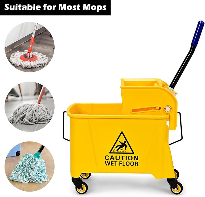 ARLIME Commercial Mop Bucket with Wringer, 21 Quart Capacity Portable Wringer Trolley, Side Press Floor Cleaning Wavebrake w/Handle, Small Mop Bucket on Wheels for Home, Industrial, Yellow | Portable Wringer Trolley, Side Press Floor Cleaning Wavebrake...