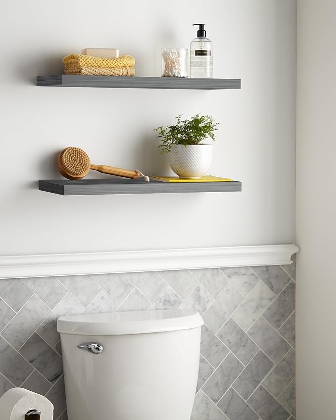 BAYKA Floating Shelves Grey, 22.5 inch Rustic Wood Wall Mounted Shelves for Bathroom, Bedroom, Living Room, Kitchen, Hanging Shelf for Books/Storage/Decor (Gray,Set of 2)