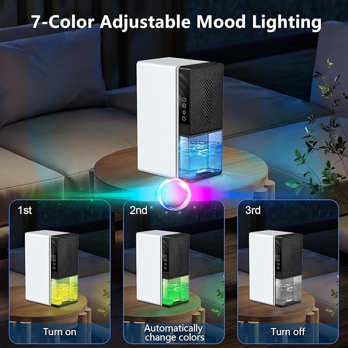 Dehumidifier, 95OZ Dehumidifier for Home 1000 Sq.Ft - Quiet with Auto Shut Off & Relaxing 7 Color Ambient Light,Ideal for Livingroom,Bedroom,Basement,RV,Closet