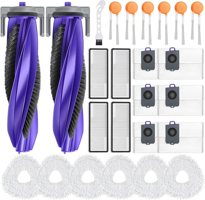 Replacement Accessories for Narwal Freo X10 Pro / YJCC027 Vacuum Cleaner, 2 Main Brushes & 6 Mop Cloth &4 HEPA Filter & 6 Dust Bags & 6 Side Brush & 1 Cleaning Brush
