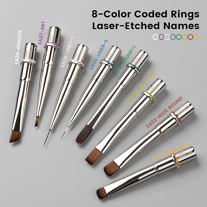 YOKEFELLOW EliteAlly Nail Art Brushes, 8pcs Nail Art Tool Set with Brush Holder, Gel Nail Brush,Extension Brush, French Tip Brush, Liner Brushes for Gel Polish Design Supply(EAkit-01)
