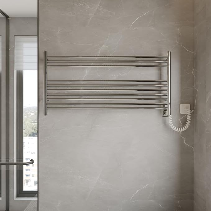 HEATGENE Towel Warmer 10 Bar Towel Dryer Wall-Mounted Plug-in Bath Towel Heater - Mirror Polish