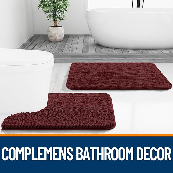 OLANLY Bathroom Rugs 36x24, Extra Soft Absorbent Chenille Bath Rugs, Rubber Backing Quick Dry, Machine Washable Bath Mats for Bathroom Floor, Tub and Shower, Home Decor Accessories, Andorra Red-Brown