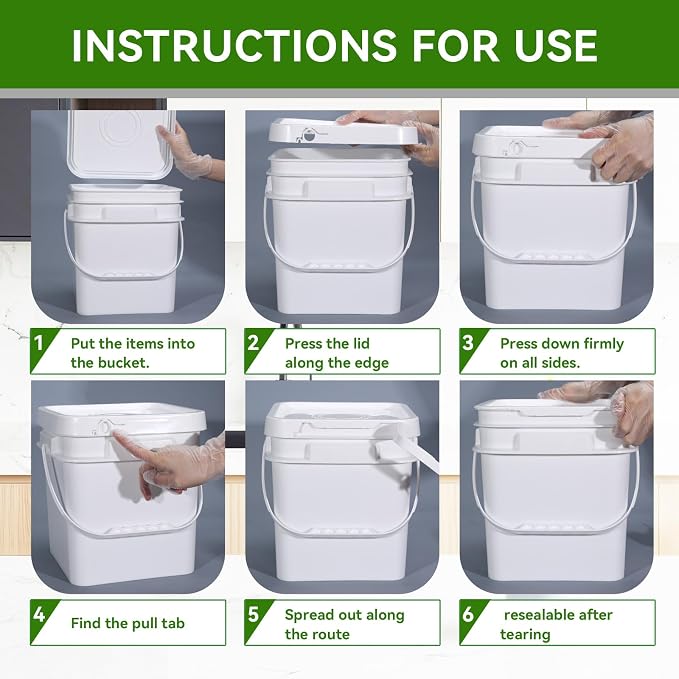 Square Clear Plastic Bucket Set - 4 Packs Airtight Storage Containers with Pressure Lids & Handle, Food Grade for Home & Outdoor (White, 1.3 gal)