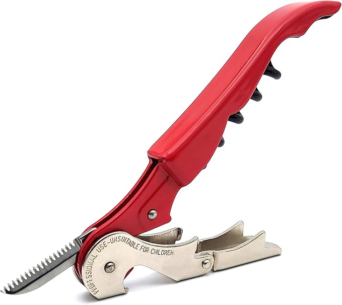 Pulltap's Genuine Classic 500 Waiter's Corkscrew – Double-Hinged Wine Key with Hinged Foil Cutter – Patented Design – Made in Spain – Red (Rojo)