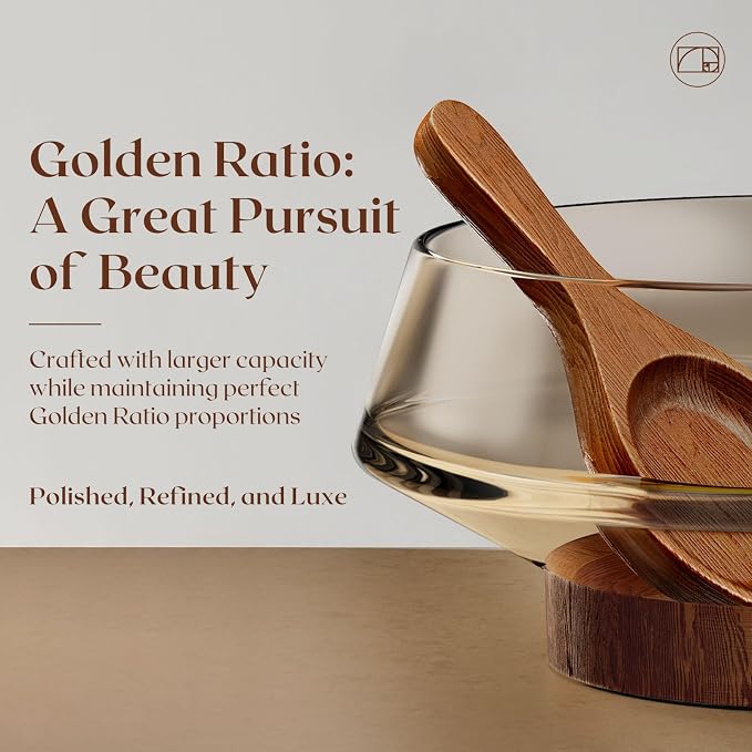 SoulThink® Golden Ratio Extra Large Crystal Glass Salad Bowl Set - Hosting Essentials Salad Serving Bowl with Acacia Wooden Salad Servers and Base, Dinner Party Must Haves for All Occasions