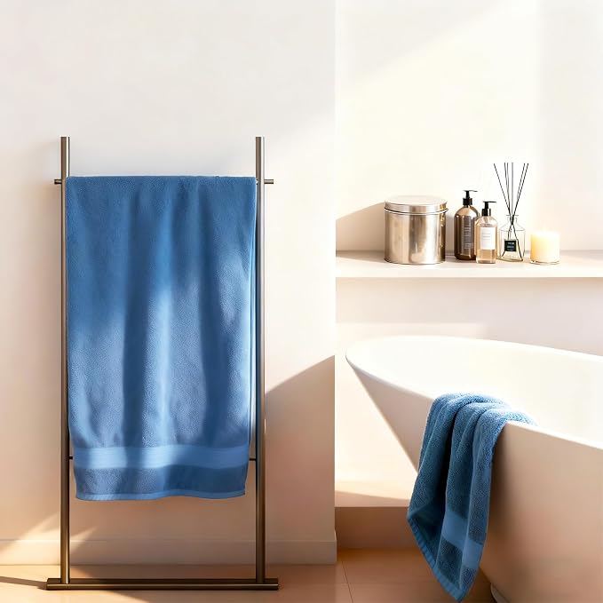 COZYART Denim Blue Bath Towel Set, Turkish Cotton Hotel Large Towel Bulk for Bathroom, Thick Bathroom Sets of 6 with 2 Bath Towels, 2 Hand Towels, 2 Washcloths, 650 GSM | OEKO-Tex 100 Certified Zero Twist Ring Spun, Soft Absorbent Quick Dry, Plush Fluf...