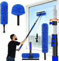 26FT Reach Duster Kit, Window Cleaning with 5-20FT Telescoping Extension Pole, High Ceiling Duster, Microfiber Feather Duster, Cobweb Duster, Window Squeegee, Feather Duster, Extendable Pole Kit
