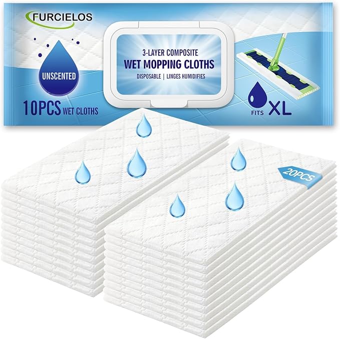 20 Count XL Heavy Duty Wet Mopping Cloths Refill Compatible with Swiffer Sweeper XL Mop, Disposable Wet Pads Refill X-Large Size for Multi-Surface Floor Cleaning, Unscented