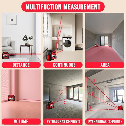 SENDA 3-in-1 Laser Tape Measure - 197Ft Rechargeable Laser Measuring Tape with Led Display & 16Ft Measuring Tool with Magnetic Hook & Auto Lock -20 Data Sets,Pythagorean/Area/Volume,Ft/Ft+in/in/M Unit