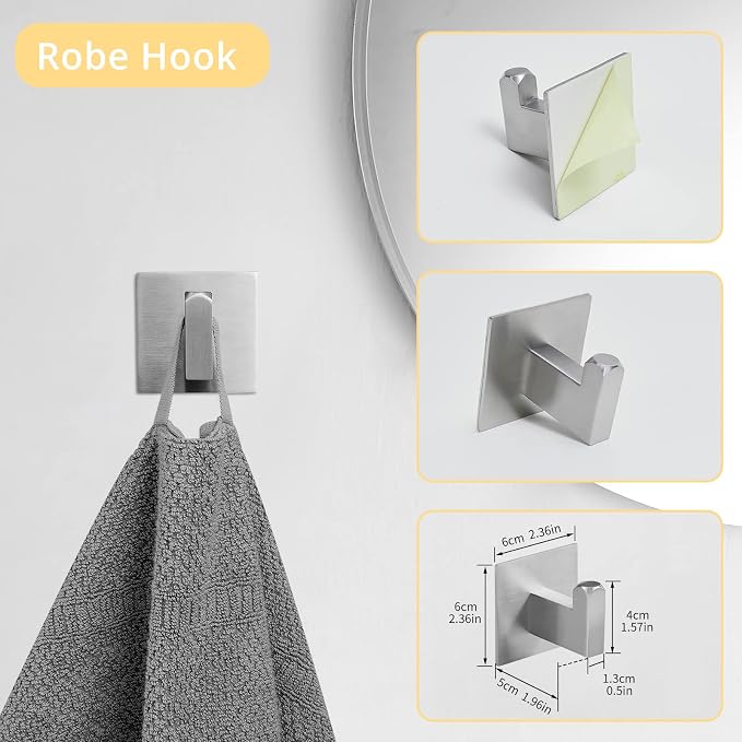 Fapully 23.6-Inch 6 Piece Bathroom Hardware Accessories Set Stainless Steel Wall Mounted Brushed Nickel Include Towel Bar,Hand Towel Holder,Toilet Paper Holder,Robe Towel Hook,Coat Hook,Towel bar Set