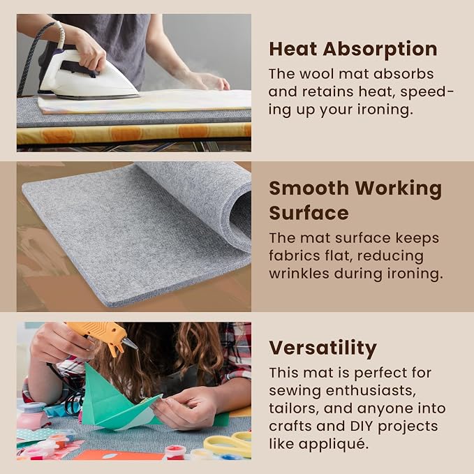 24x36 Wool Pressing Mat, 100% New Zealand Wool Ironing Mat | Felted Wool Ironing Board for Sewing, Quilting, DIY Crafts, and Embroidery