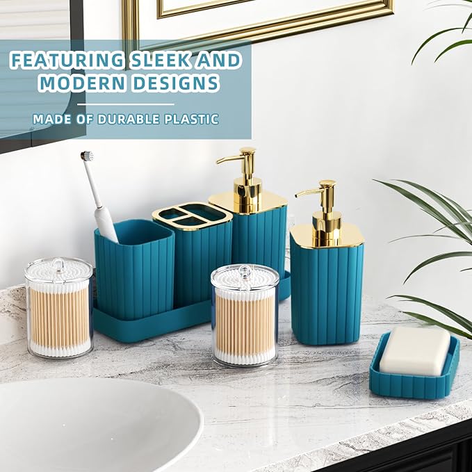 XLHOMO Bathroom Accessory Set - 25PC Teal Bathroom Set, Bathroom Set with Shower Curtain and Rugs, Bathroom Accessories Set, Shower Curtain Set, Trash Can & Soap Dispenser