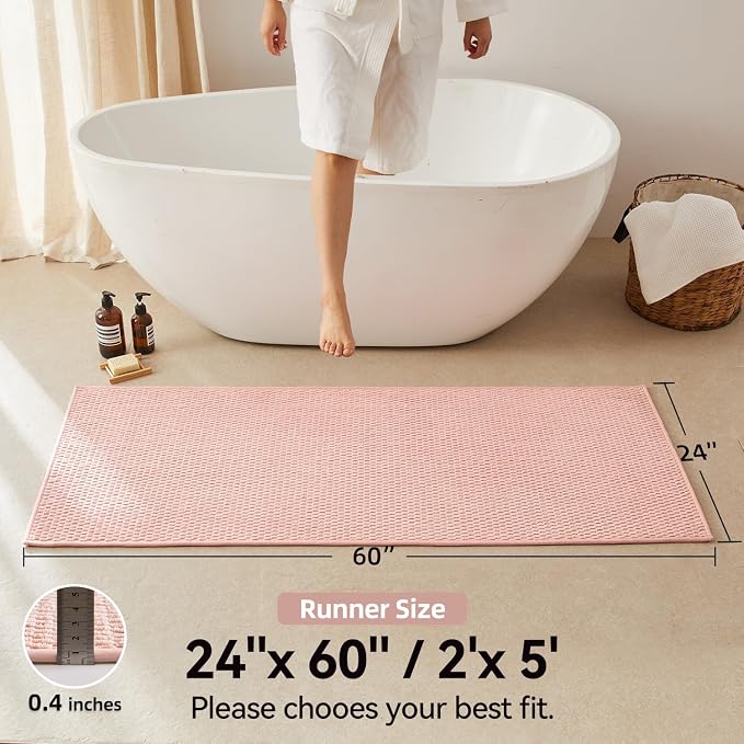 Triohero Bathroom Runner Rug, Long Bath Mat Washable Thin Quick Dry Low Pile Bathroom Runner Rugs 24 x 60 Non Slip, Pink 24"x60"