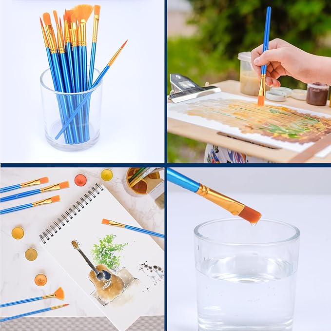 AROIC Acrylic Paint Brush Set, 30 pcs Nylon Hair Paint Brushes for All Purpose Oil Watercolor Face Body Rock Painting Artist, Small Paint Brush Kits for Kids Adult Drawing