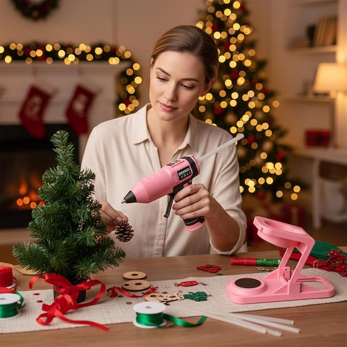MONVICT Cordless Hot Glue Gun with Holder Base | Digital Display,Adjustable Temp,Smart Auto-Off,Silicone Pad,7.4V 2.6Ah Rechargeable Battery, Full Size,10 Glue Sticks