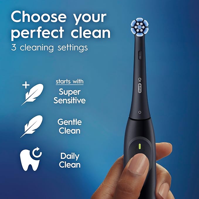 Oral-B Rechargeable Electric Toothbrush, iO2, 3 Cleaning Modes, Automatic Pressure Sensor to Protect Gums, Dark Blue