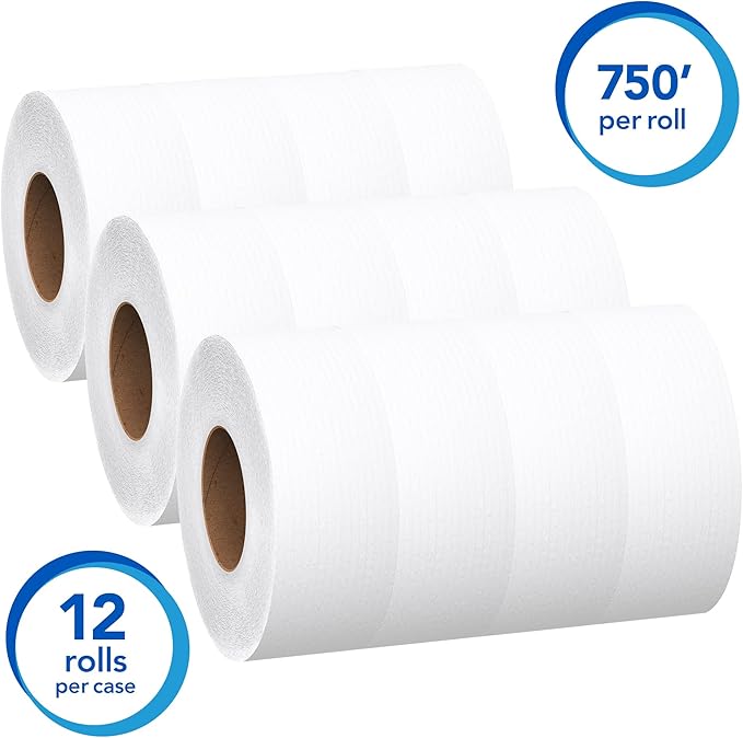 Scott Professional Essential Extra Soft Jumbo Roll Toilet Paper, Bulk (07304), 2-Ply, Septic Safe, White (12 Rolls at 750' Each, 9,000'/Case)