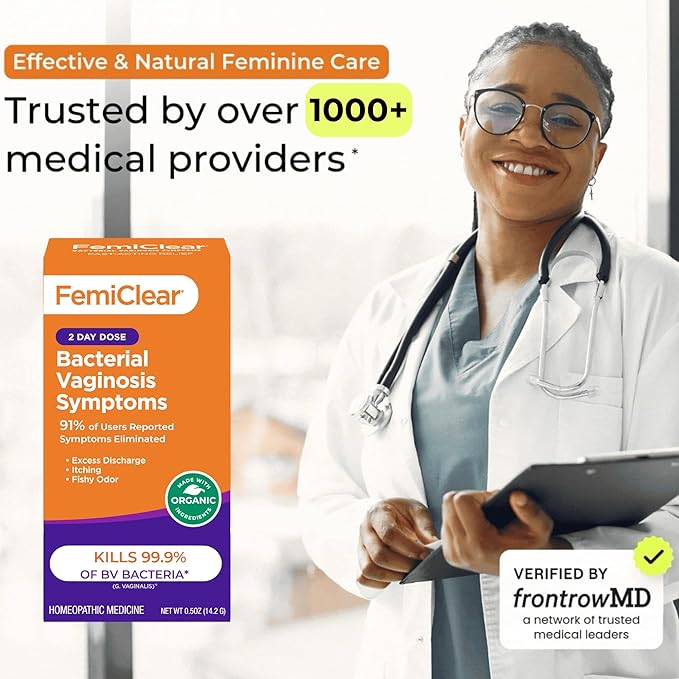 FemiClear Bacterial Vaginosis Symptoms Ointment, 2-Day Dose, 0.5 Oz, Fast-Acting Vaginal Relief for Odor, Itching & Discharge, Supports pH Balance & Vaginal Health, All-Natural & Organic Ingredients