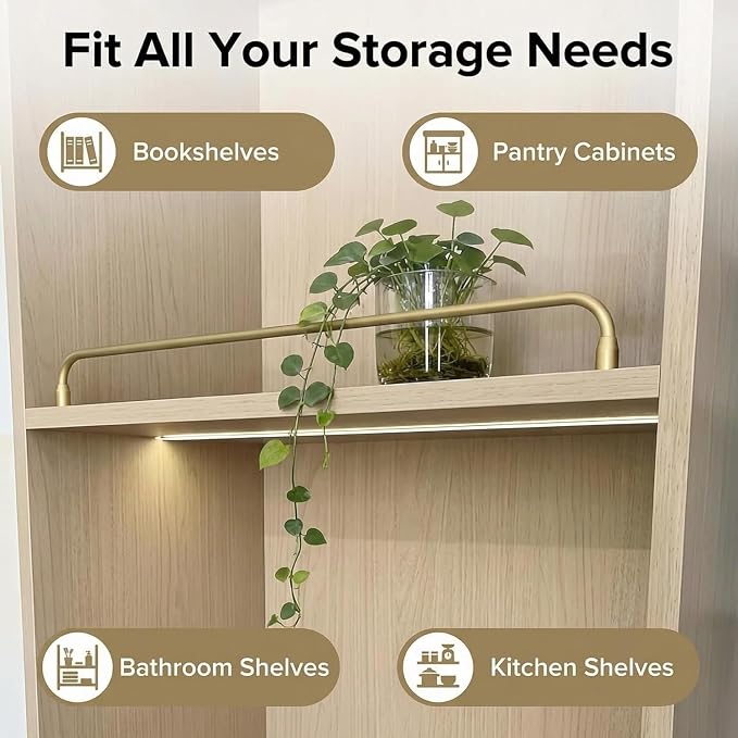 Bookshelf Rail Brushed Gold Aluminum Alloy Rust Resistant Bookshelf Safety Fence for Kitchen Bathroom Cabinet Wall Mount Simple Style 2 Pack (Gold, 30in)
