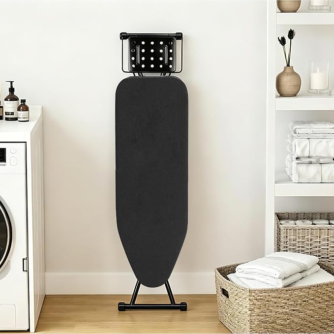 Ironing Board, 43x14 Inch Iron Board with Steam Rest, Heavy Duty Metal Frame Legs Ironing Table with Heat Resistant Cover Mat, Foldable Full Size Hanger Ironing stand (Silver, 52"L x 14"W x 34.6"H)