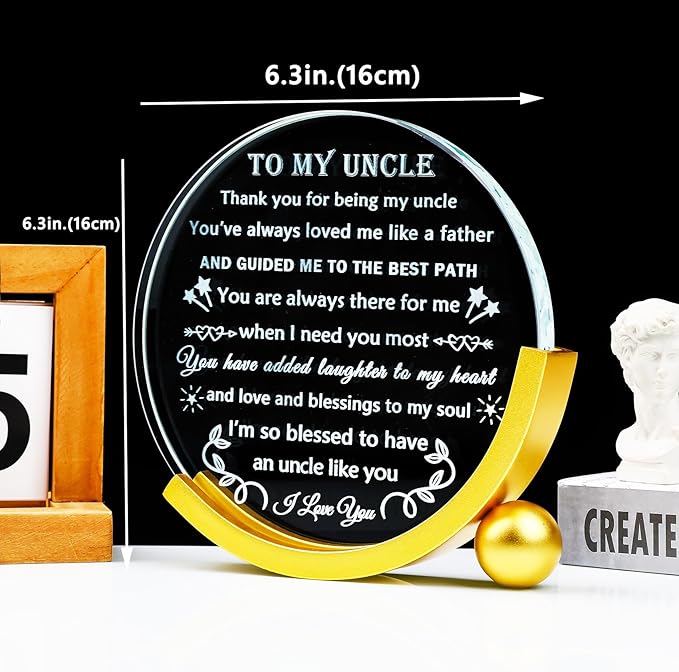 YWHL Uncle Gifts from Niece Nephew Birthday Gifts for Uncle Who Have Everything Crystal Keepsake Plaque Present Best Uncles Ever Gift on Christmas Fathers Day Thanksgiving Day
