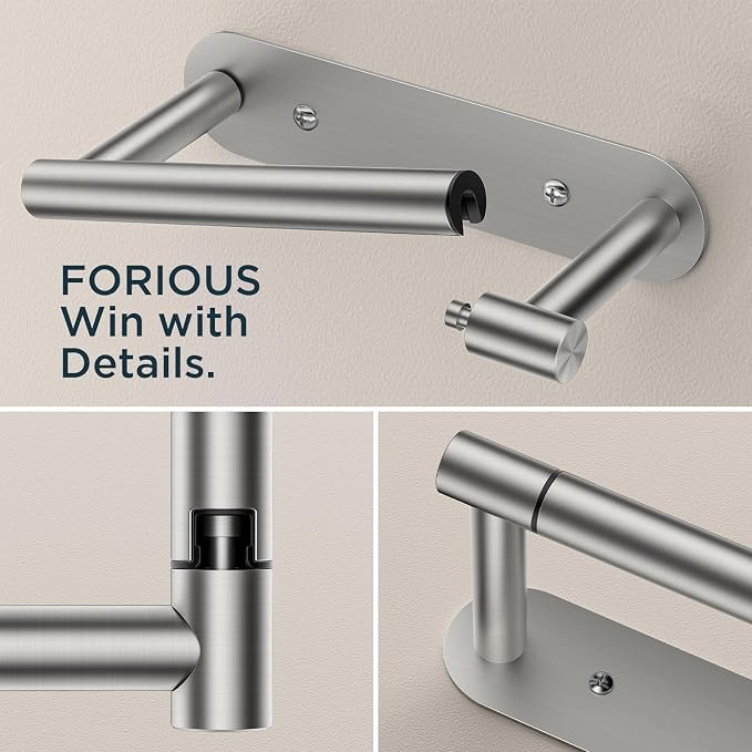 FORIOUS Toilet Paper Holder Wall Mount, Stainless Steel Rustproof Double Post Pivoting Tissue Roll Holder for Bathroom, Commercial Toilet Paper Dispenser (Stainless Steel, Modern Round 1 Pack)