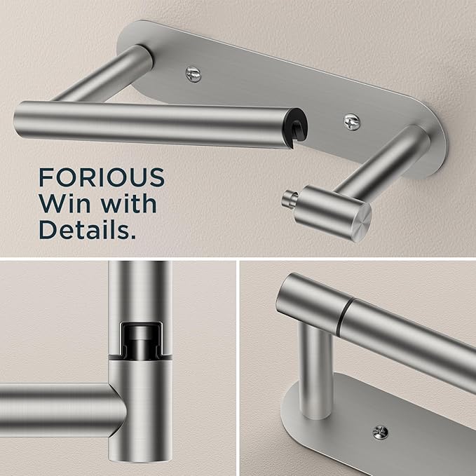 FORIOUS Toilet Paper Holder Wall Mount, Stainless Steel Rustproof Double Post Pivoting Tissue Roll Holder for Bathroom, Commercial Toilet Paper Dispenser (Stainless Steel, Modern Round 2 Pack)