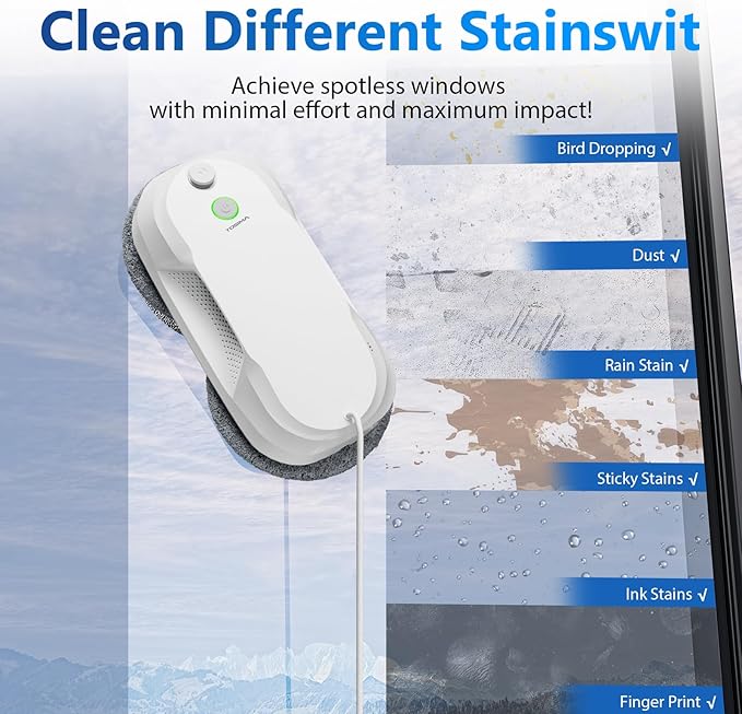 Tosima W5 Window Cleaning Robot, 6400Pa Max Adaptive Suction, Auto-Spray Smart Window Cleaner with Triple Safety System, Intelligent Navigation, Remote Control, for All Smooth Surfaces, White