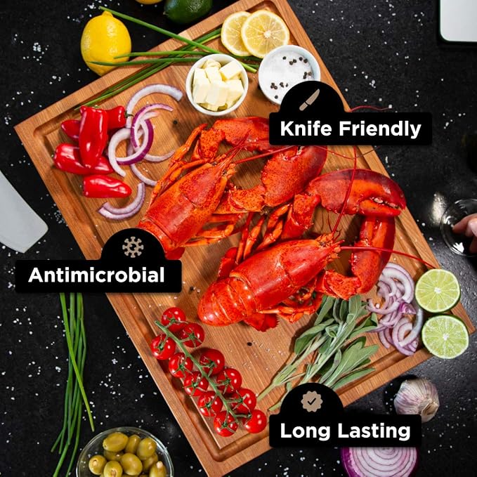 Medium Wood Cutting Board from American Cherry - A Reversible Butcher Block That Comes with Juice Groove for Cutting Meat and Juicy Veggies Easily - Cherry Chopping Board - 16x12x1.5"