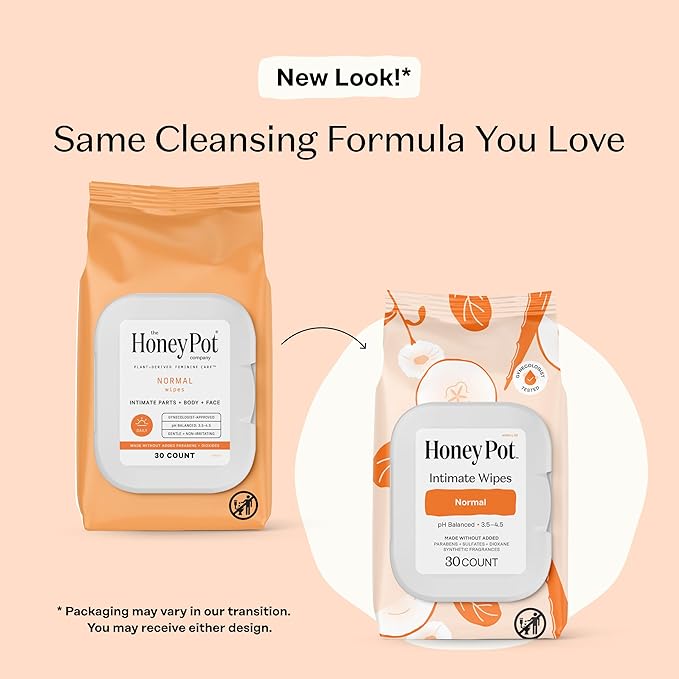 The Honey Pot Company - Feminine Wipes - Normal - pH Balancing, Herbal Infused Plant-Based Feminine Care for Sensitive Skin - Cleansing Wipes for Women - 30ct (Pack of 3)