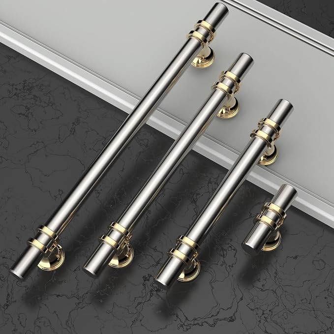 Asidrama 20 Pack 3 Inch(76mm) Gold and Brushed Satin Nickel Cabinet Pulls Heavy-Duty Solid Kitchen Cabinet Handles Oil Rubbed Drawer Hardware for Bathrooms Cupboard