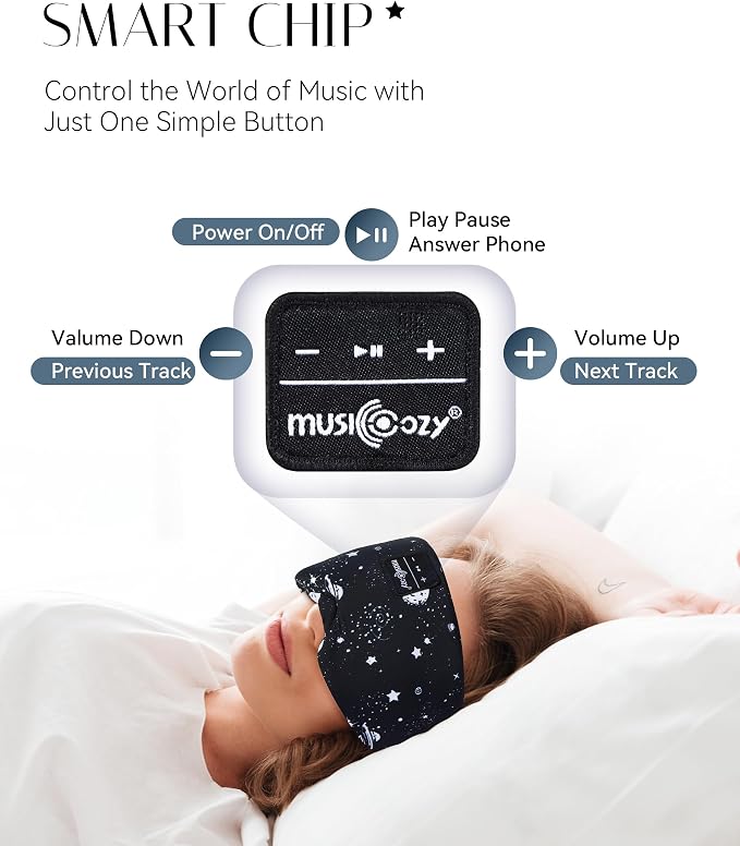 MUSICOZY Sleep Headphones Bluetooth Sleep with Headphones Eye Wireless Bluetooth 5.4 with Adjustable Headband Total Blackout for All Night Sleep, Travel & Nap
