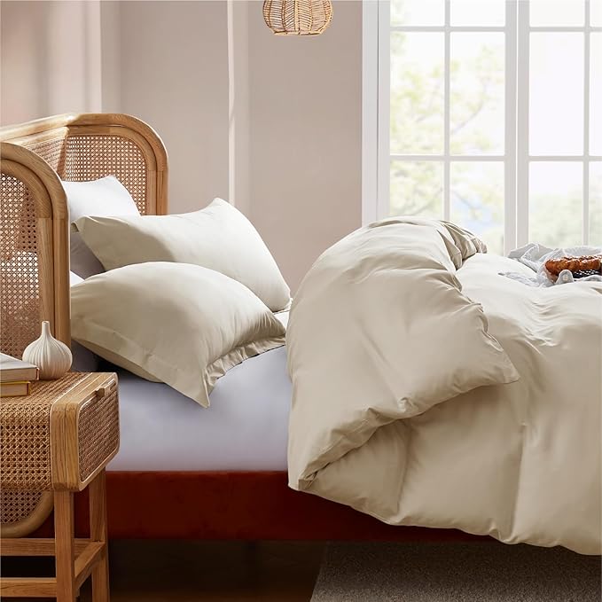 Nestl Twin Duvet Cover Set - Soft Double Brushed Beige Cream Duvet and Pillow, Twin/Twin XL, 2 Piece, Button Closure, 68x90 inches