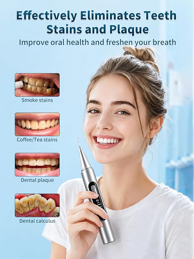 Plaque Remover for Teeth - Teeth Cleaning Kit Tartar Remover for Teeth with LED Light & 5 Adjustable Modes, USB C Rechargeable, 4 Replaceable Heads&6 Dental Tools, IPX7 Waterproof for Home Use