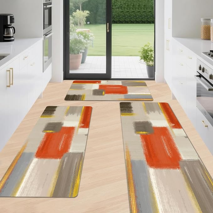 XLHOMO Kitchen Rugs Sets of 3, Non Slip Washable Kitchen Mats for Floor, Anti-Fatigue Runner Rug with Rubber Backing, Waterproof Kitchen Rug Set for Laundry, Floor, Office, Hallway