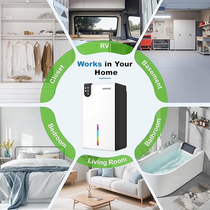 98 OZ Small Dehumidifier for Home 1000 Sq Ft, Quiet Dehumidifier with Drain Hose, Auto Shut-Off, Sleep Mode, 7-Color Light for Basement, Bedroom, Bathroom, Closet, RV (Blue White)