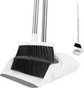 Broom and Dustpan Set for Home, 52-in Long Handle Broom with Dustpan Combo with Dustpan Teeth Easy to Scrape Off Pet Hair, Indoor&Outdoor Sweeping (White)