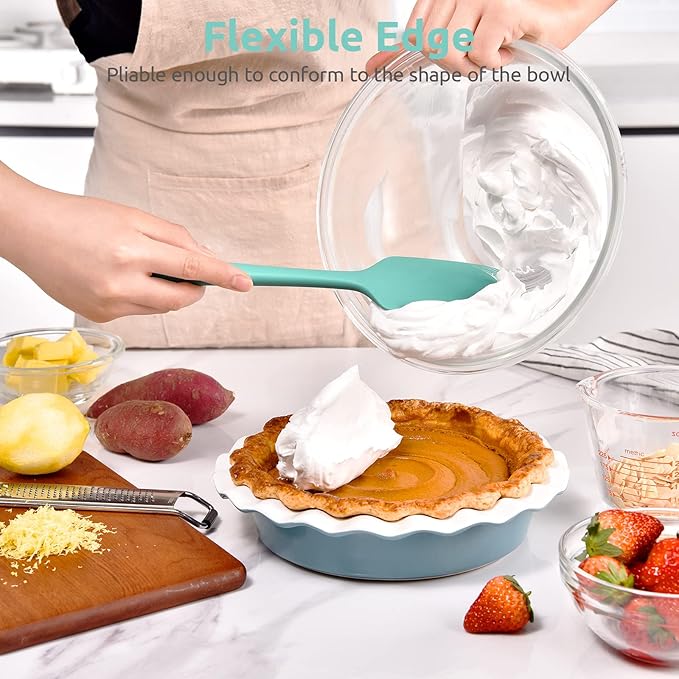 U-Taste Measuring Cups and Spoons Set of 15 in 18/8 Stainless Steel, and Upgraded 600ºF High Resistant Flexible and Sturdy Silicone Spatula Set of 4 (Aqua Sky)