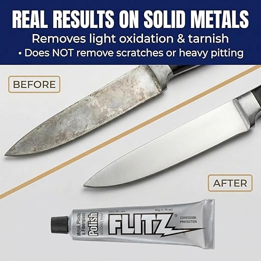 Flitz Metal Polish Paste - 1lb Can of USA-Made Polish for Solid Chrome, Stainless Steel, Aluminum- Non-Abrasive for Light Oxidation - Requires Manual Buffing - Not for Plated/Coated Surfaces (1 Pack)