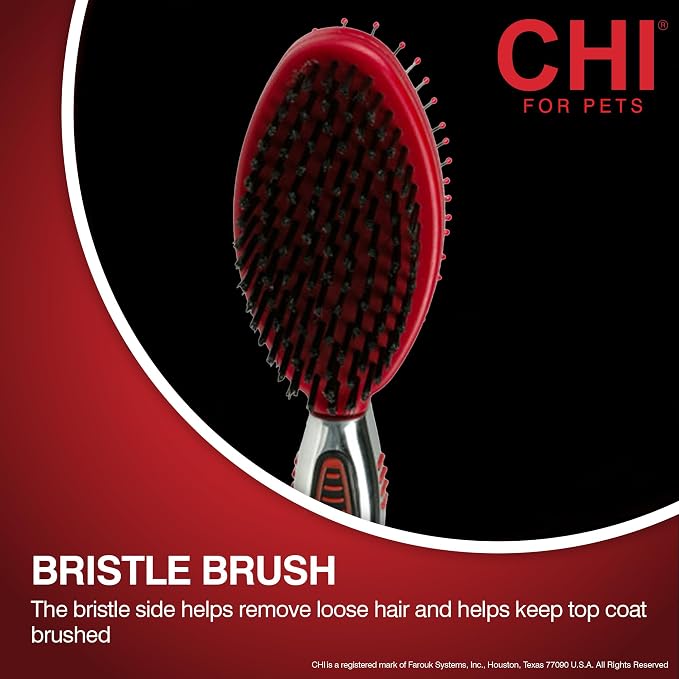 CHI for Dogs Double Sided Pin and Bristle Grooming Brush, 2 in 1 Dog Grooming Brush for Detangling and Smoothing Coats, Removes Loose Hair and Light Tangles, Ergonomic Handle